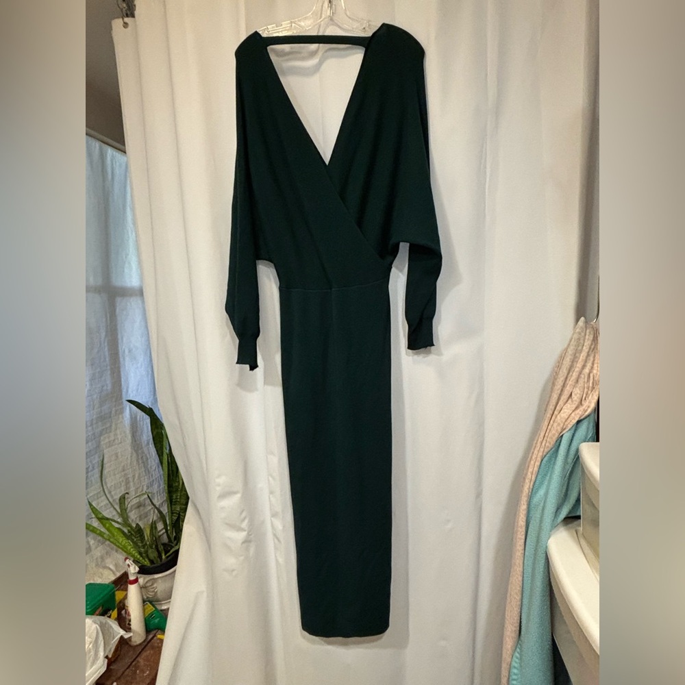 Olive Green Sweater Maxi Dress - Picture 2 of 4